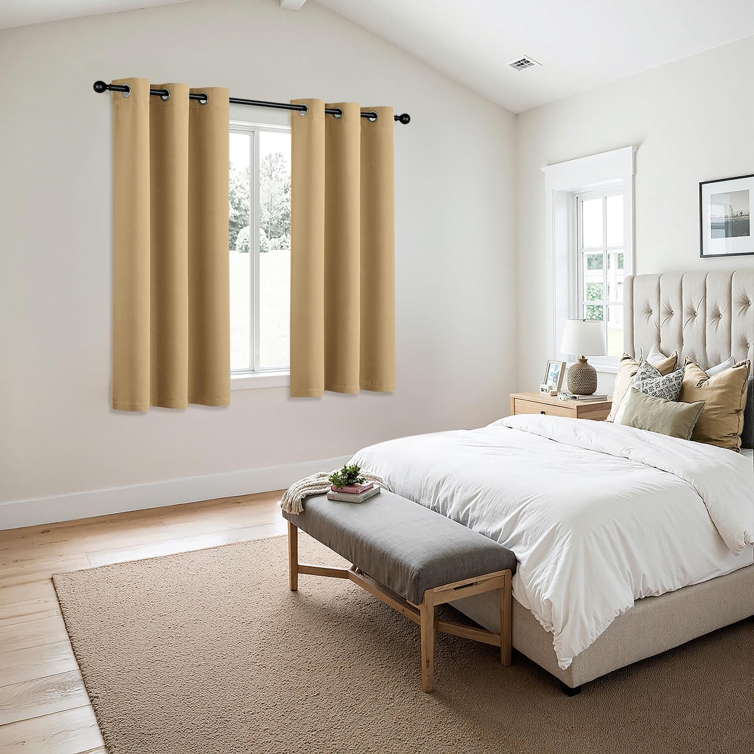 MIULEE Gold Blackout Curtains - Thermal Insulated Room Darkening Drapes | 63-Inch Grommet Panels
