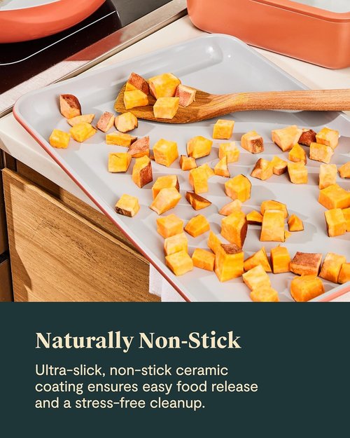 Caraway Non-Stick Ceramic Baking Sheet Duo - Non-Toxic & PTFE-Free - 18 x 13" Large & 15 x 10" Medium - Cream