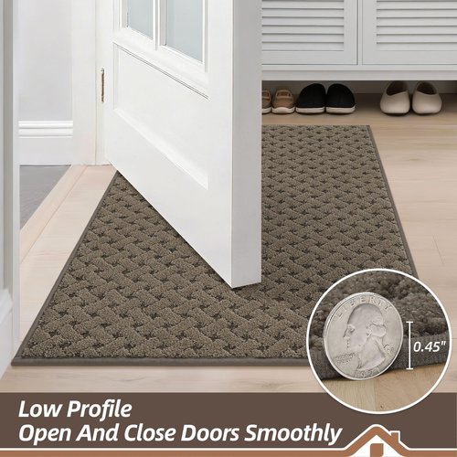BEQHAUSE Dirt Trapper Door Mat Non-Slip Entryway Rugs Stain Resistant Absorbent Dog Doormats Woven-Look Washable Welcome Floor Doormat for Front Back Door, Muddy Wet Shoes & Paws, 32" x 48", Brown