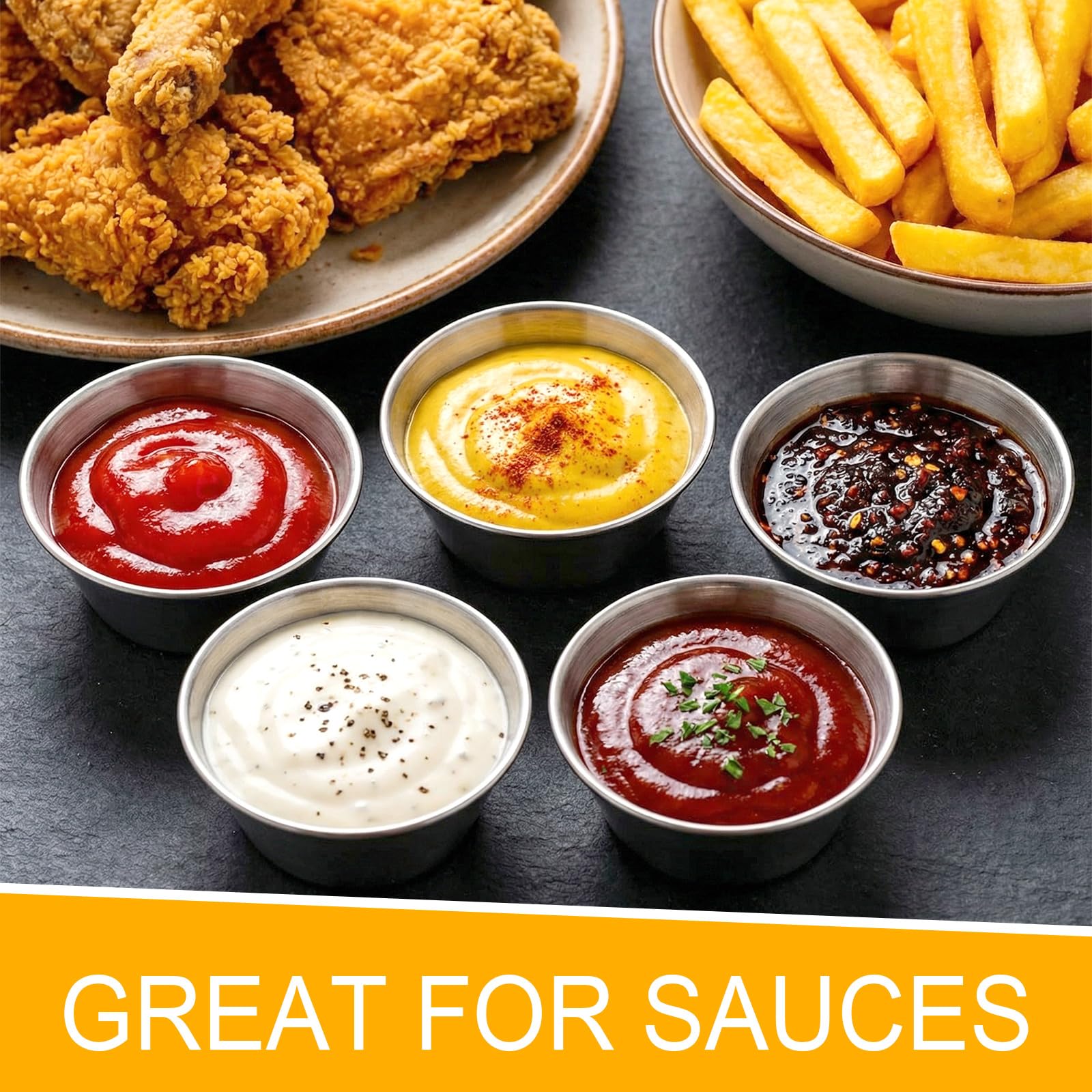 Remerry 200 Pcs Metal Sauce Cups Individual Salsa Metal Ramekins Dipping Stainless Steel Sauce Cups Bulk Salsa Bowl Round Condiment Ramekins (1.5 oz)