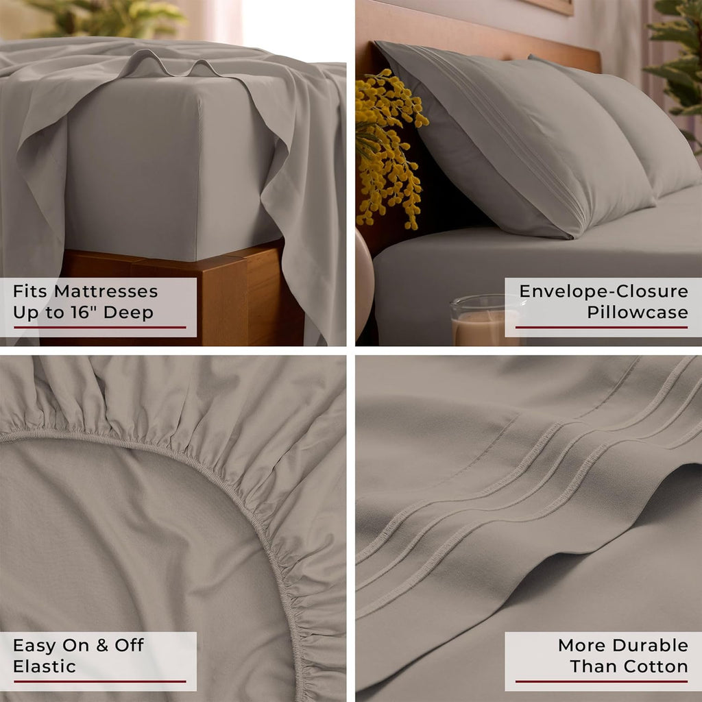 Mellanni Queen Sheets Set - 4 PC Hotel Luxury Bedding | Extra Soft, Cooling, Wrinkle-Resistant (Queen, Tan)