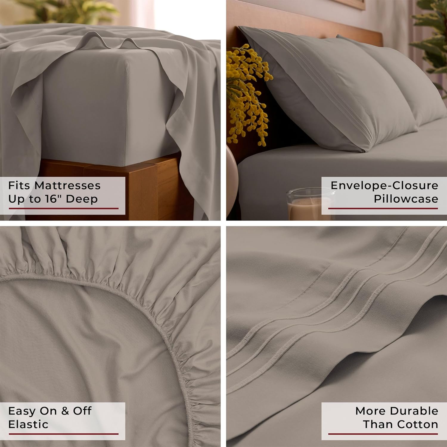 Mellanni Queen Sheets Set - 4 PC Hotel Luxury Bedding | Extra Soft, Cooling, Wrinkle-Resistant (Queen, Tan)