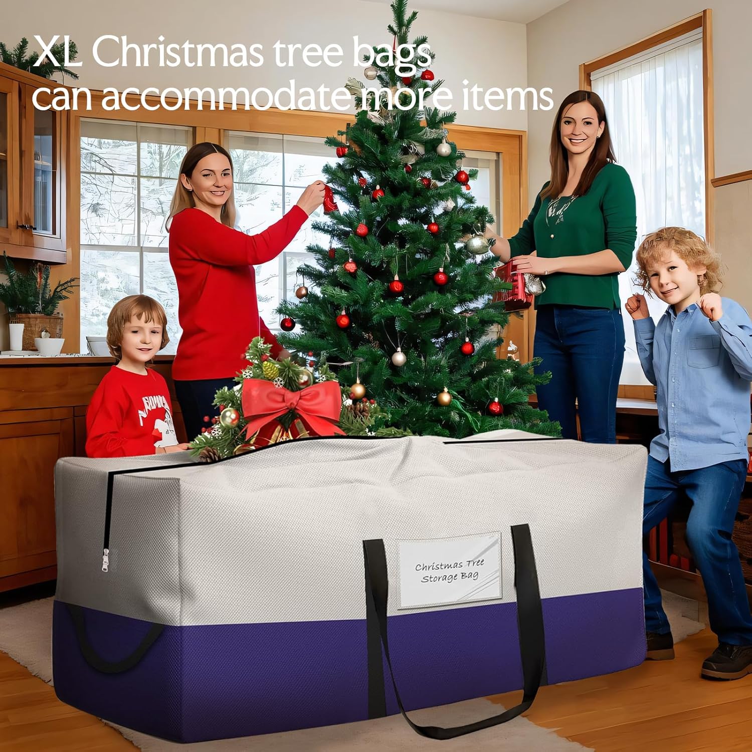Skiennix Christmas Tree Bag - Heavy Duty 600D Oxford Material for 8 Ft Trees | Dampproof Storage with Dual Zipper & Reinforced Handles