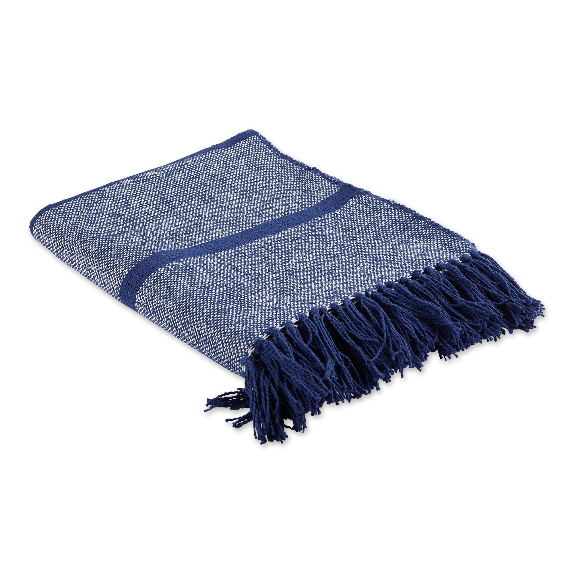DII Navy Stripe Homespun Throw, 50x60 with 2.5" Fringe