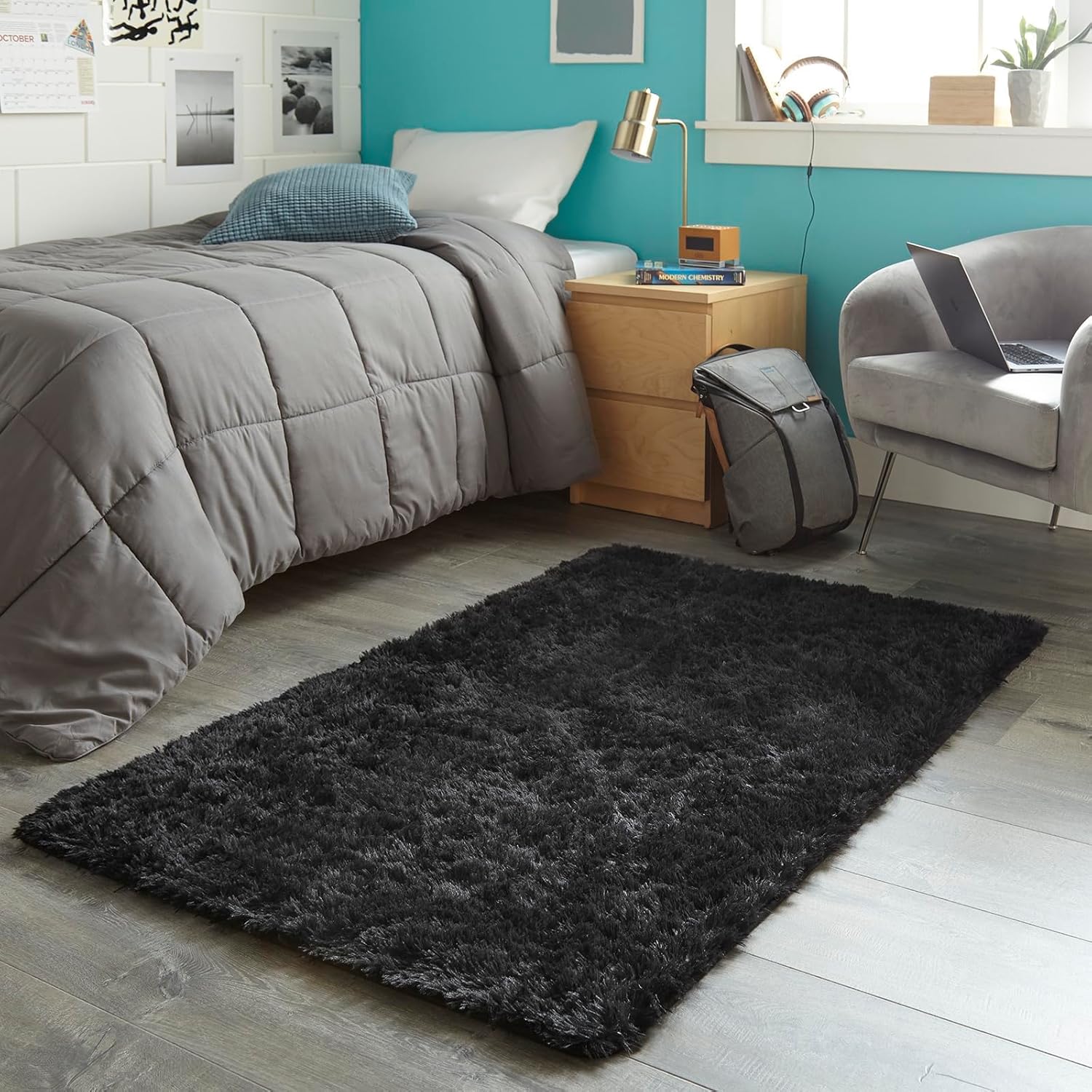 Ophanie 3x5 Black Area Rug - Soft Non-Slip Shaggy Carpet for Dorm & Bedroom Decor
