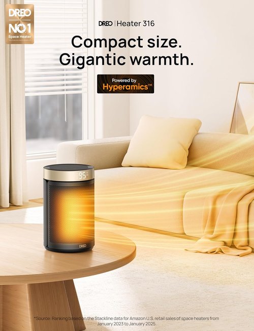 DREO Portable Electric Space Heater - 2024 Upgraded with Thermostat, Remote & Digital Display | 1500W PTC Fast Heating for Home & Office