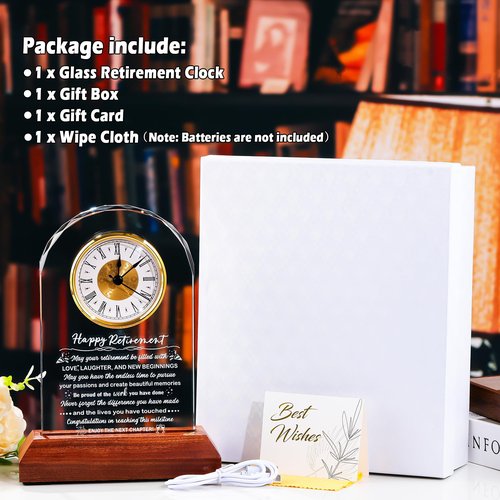 Glass Retirement Clock With Wooden Light Base - Happy Retirement Plaque for Women Men Colleagues Boss Friend - Farewell Gift Idea for Her Going Away - Retired Keepsakes for Teacher Doctor