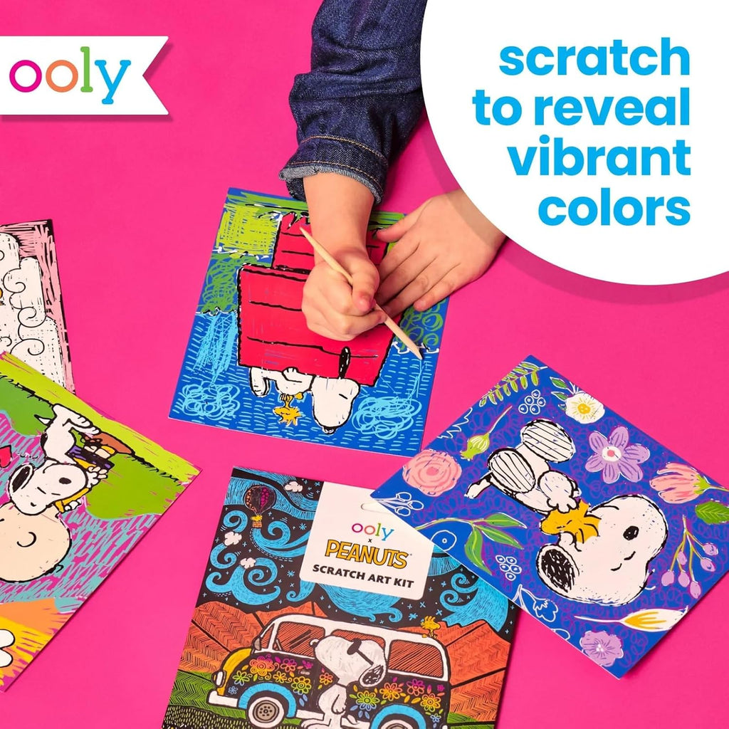Ooly X Peanuts Scratch Art Kit - 12 Fun Cards with Snoopy & Friends | Travel-Friendly Craft Set