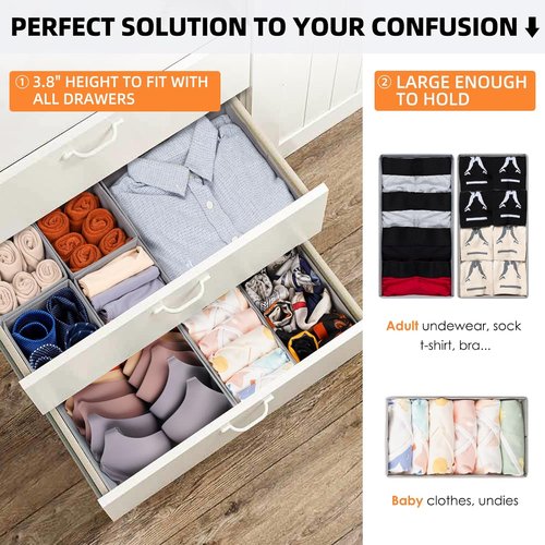 Criusia Drawer Organizers - 15 Pack Foldable Fabric Storage Bins for Baby Clothes & Adult Socks | Grey