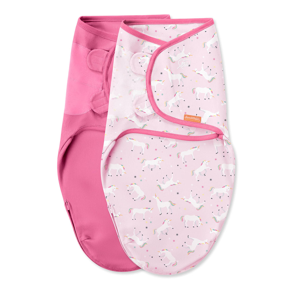 SwaddleMe Easy Change Swaddle – Size Small/Medium, 0-3 Months, 2-Pack (Unicorn Universe)