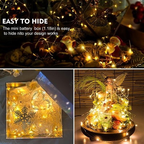 AIKEI 12-Pack LED Fairy Lights - Waterproof Silver Wire String Lights | 7 Feet, 20 LED Warm White for Weddings & Parties