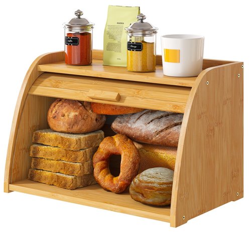Vriccc Bread Box for Kitchen Countertop, Large Bamboo Wood Bread Box, Wooden Corner Bread Storage Capacity