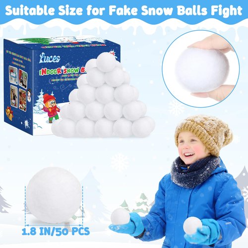 Luces 50 PCS Fake Snow Balls, Soft Snow Ball for Fight Indoor, Plush Winter Fight Balls for Outdoor Indoor Toss Game, Christmas Decorations Xmas DIY Accessories Snow Decor