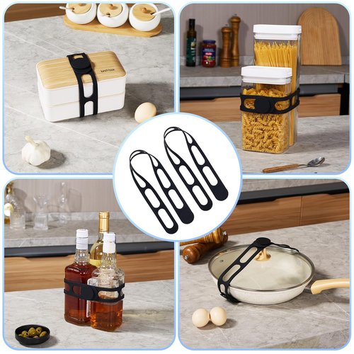 Fewoaei Silicone Latch Strap for Slow Cooker Lid, Pot & Food Storage - 2-Pack Black, Reusable Universal Lid Lock & Adjustable Silicone Straps for Cooking