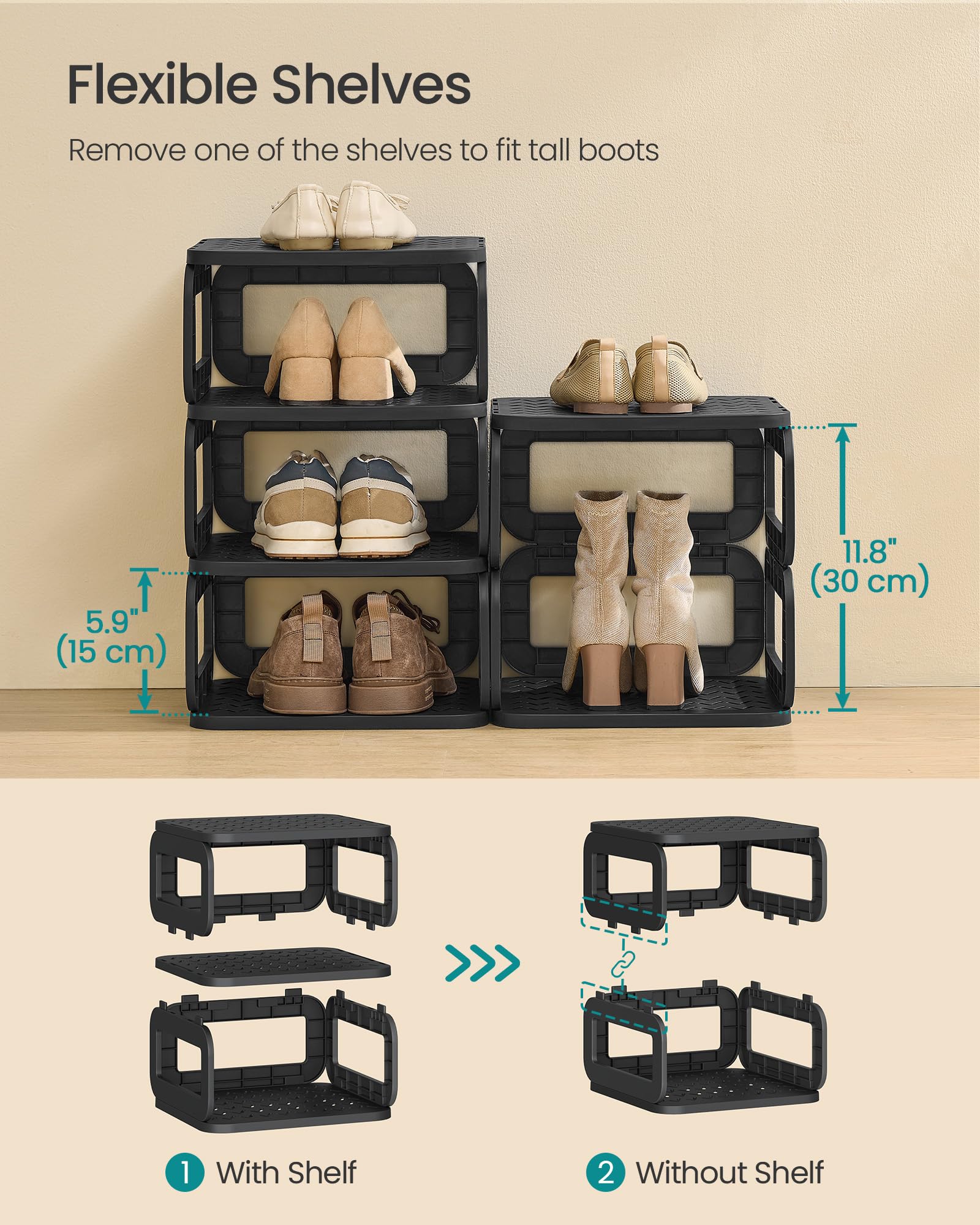 SONGMICS Shoe Rack, Shoe Organizer, 6 Shelves, Shoe Storage, Narrow Shoe Shelf, Open Shelf for Entryway, Living Room, Bathroom, Space-Saving, Ink Black ULPC037B01