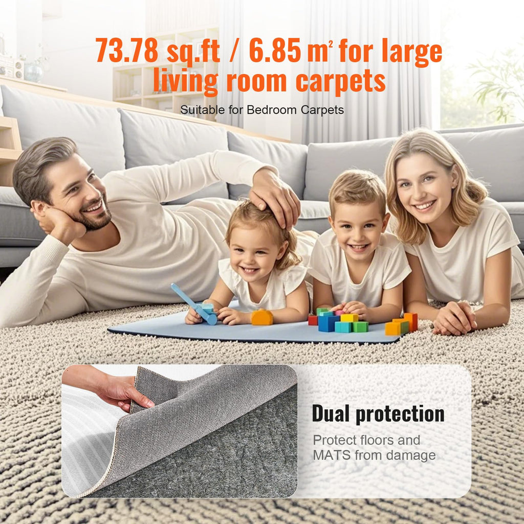 VEVOR 8' x 10' Rug Pad Gripper Without Slip-Resistance - 1/4" Thick Polyester Felt Padding Cushion for Area Carpet Runner Hardwood Floors Living Room - Grey