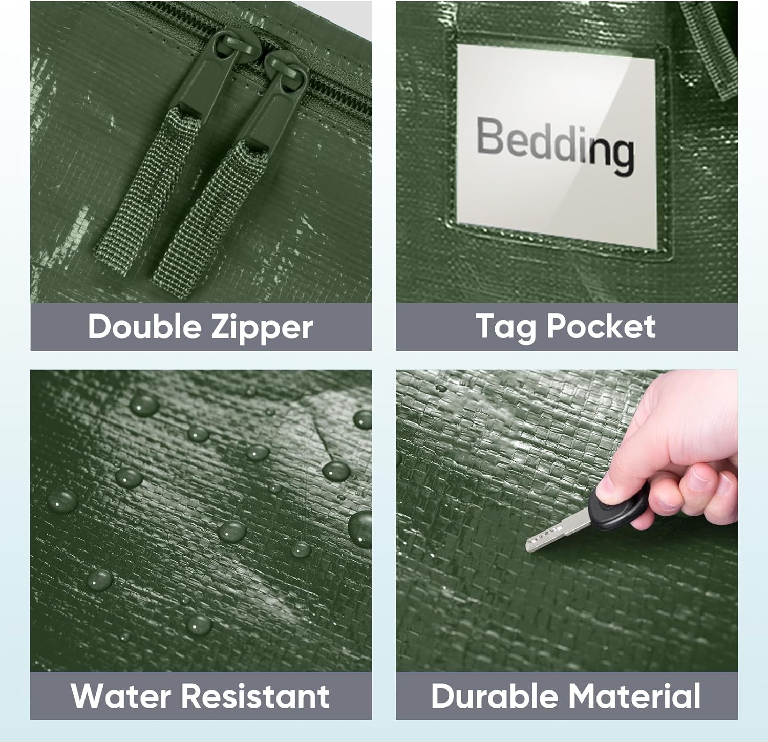 TICONN Extra Large Heavy-Duty Moving Bags - Durable Storage with Zippers & Handles | 4 Pack, Olive