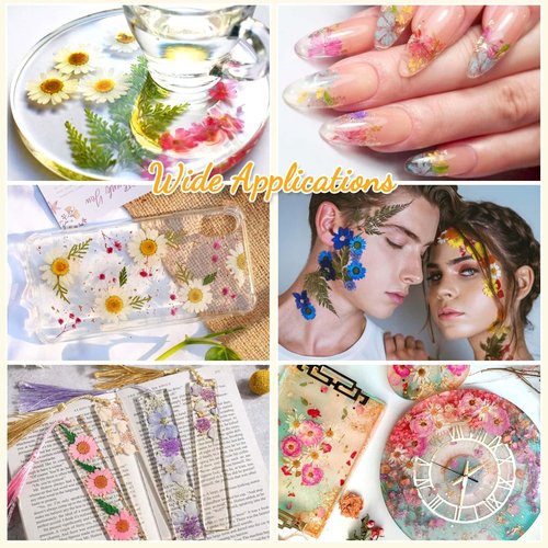 200 Pcs Dried Pressed Flowers for Crafts, 20 Sheets Real Dry Florals and Leaves Bulk with Tweezer for Resin Molds Candle Soap Making Scrapbook Bookmarks Frames Supplies Kit Nail Art Makeup Decor