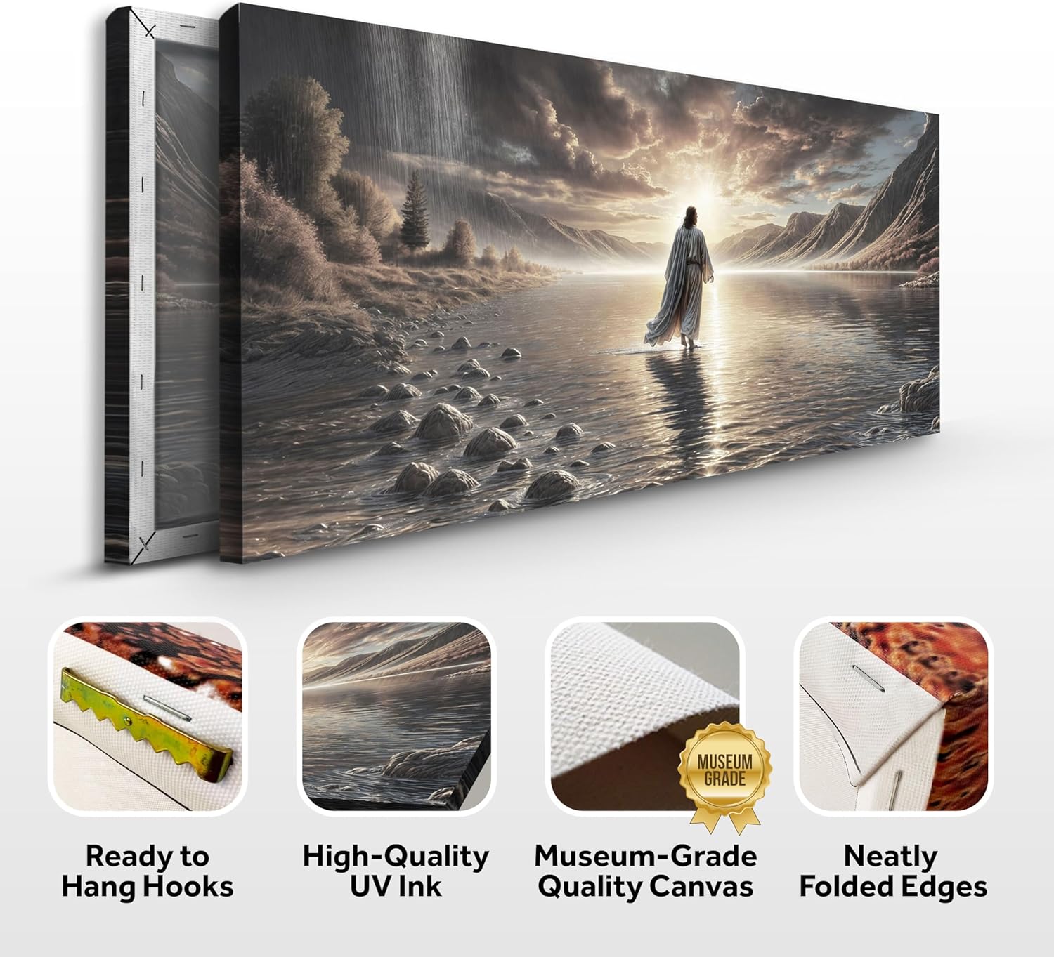 TAILORED CANVASES Jesus Walking on Water Wall Art - Framed Christian Decor for Living Room & Church | 60x30