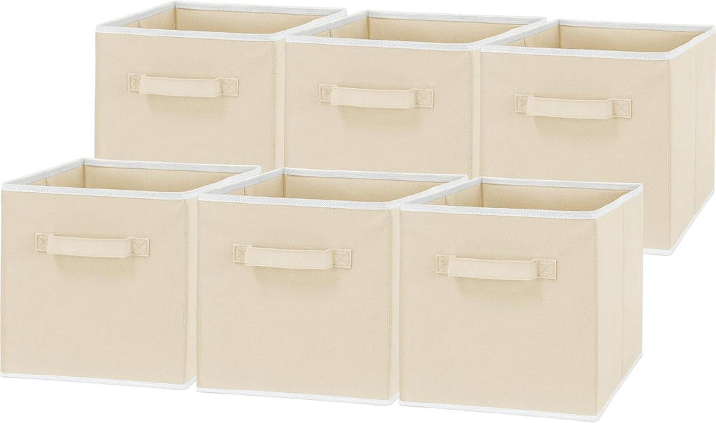 Simple Houseware Foldable Cube Storage Bins - 11-Inch Beige Fabric Organizers | 6-Pack for Closet & Shelves