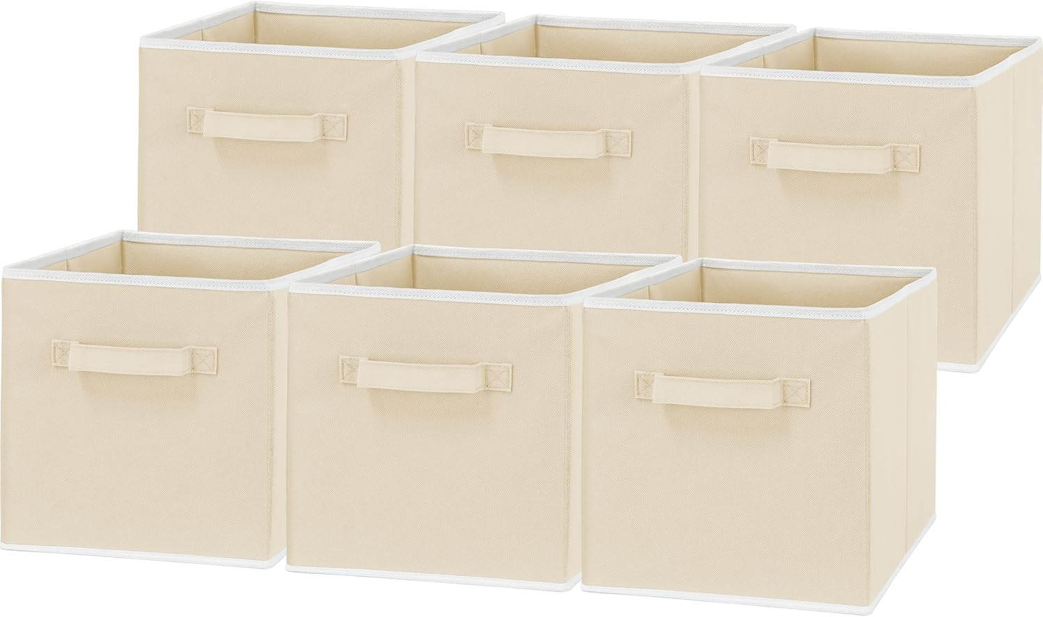 Simple Houseware Foldable Cube Storage Bins - 11-Inch Beige Fabric Organizers | 6-Pack for Closet & Shelves
