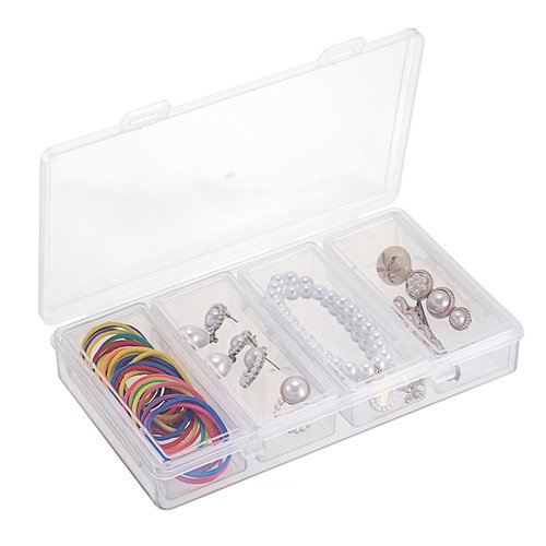 Hipiwe Plastic Cotton Swab Holder for Travel 4 in 1 Compact Cleaning Organizer for Hair Rope Paperclip Clear Dental Floss Sticks Case with Lid Small Travel Container Hair Tie Storage Box