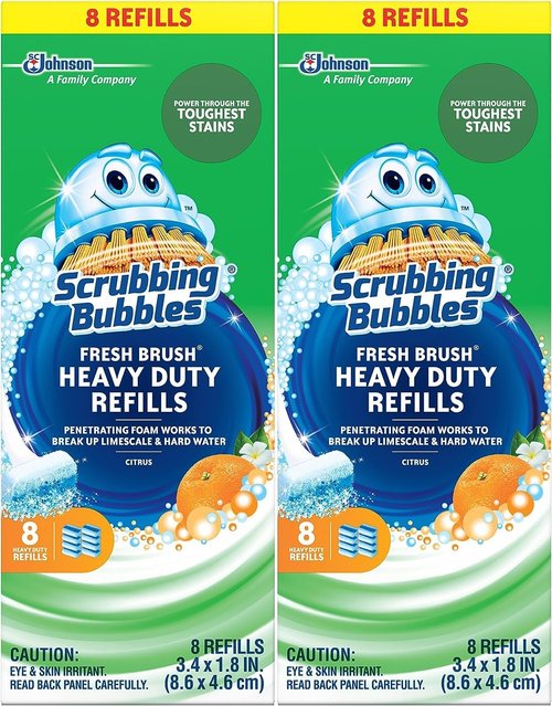 Scrubbing Bubbles Flushable Toilet Wand Refills, Fresh Brush Heavy Duty Toilet Cleaner Refill Pads, Cleans Limescale & Fights Odors, Citrus Scent, 8 Count, Pack of 2