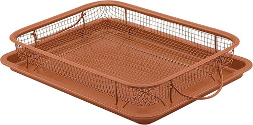 G&S Nonstick Crisper Basket Set - Durable Copper Baking Pan | 2-Piece Easy-to-Use Set