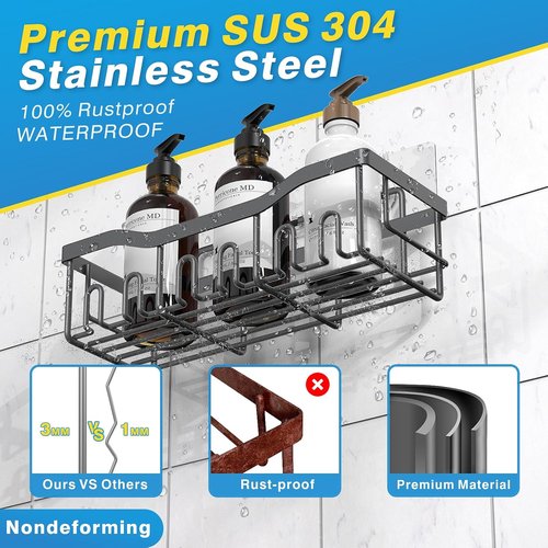 EUDELE Shower Caddy - 2 Pack Adhesive Organizer for Bathroom & Kitchen | No Drilling, Rustproof Stainless Steel