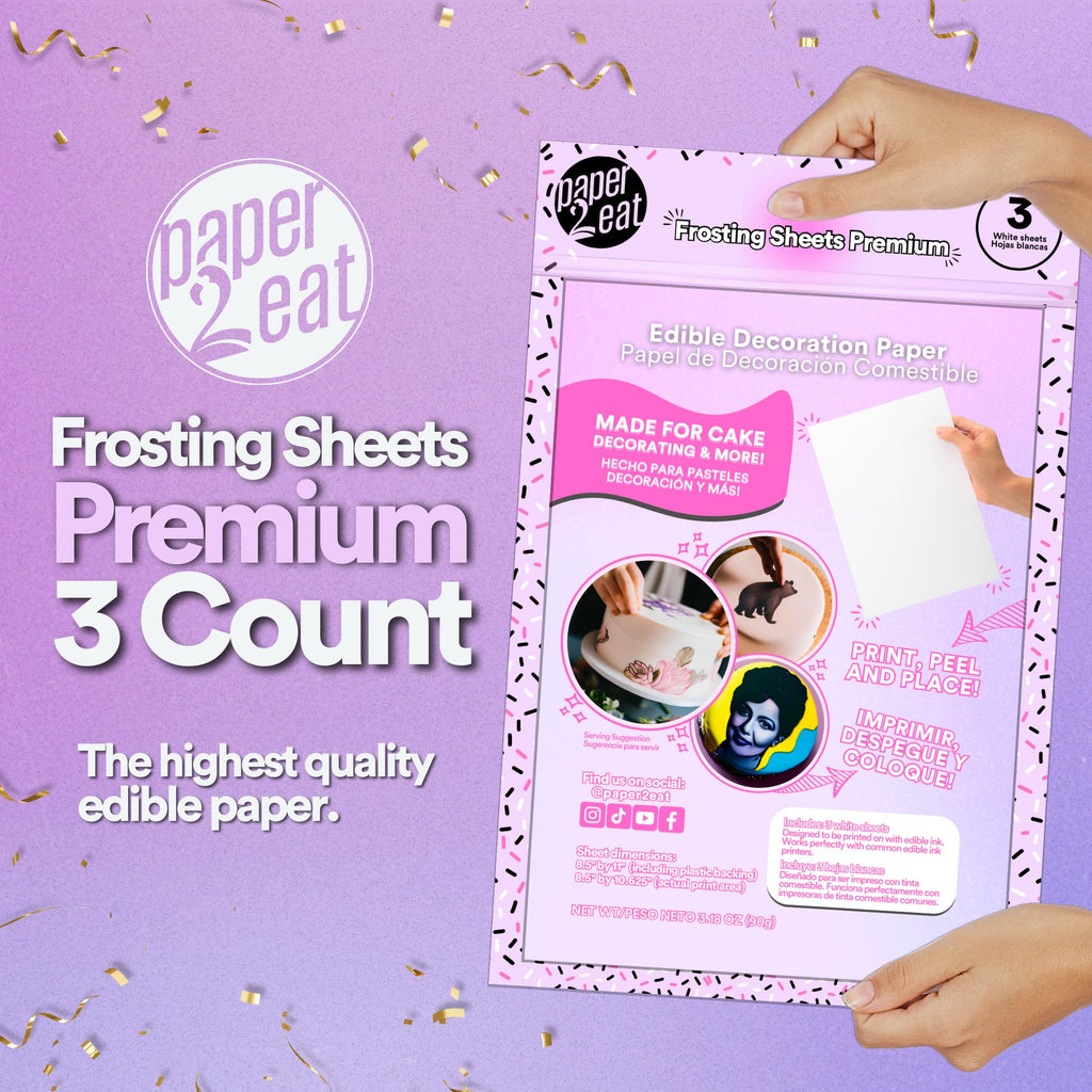 paper2eat Frosting Sheets Premium 8.5“ x 11“ - 3 Count - White Edible Icing Sheets - Kosher Certified