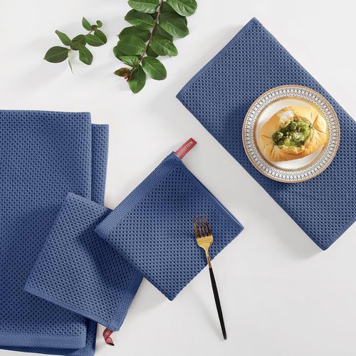 Homaxy Kitchen Towels Set - Ultra Soft 100% Cotton Dishcloths | 8-Piece Assortment in Navy Blue
