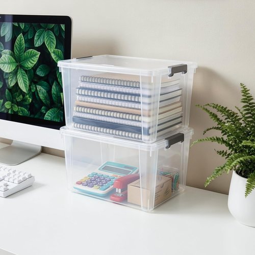 Citylife 7.8 QT Small Storage Bins - Stackable Plastic Containers with Lids | Clear White, 6-Pack
