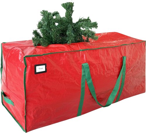 Cosy Family Christmas Tree Storage Bag - Durable 7.5 ft Heavy Duty Red Bag with Reinforced Handles & Dual Zippers