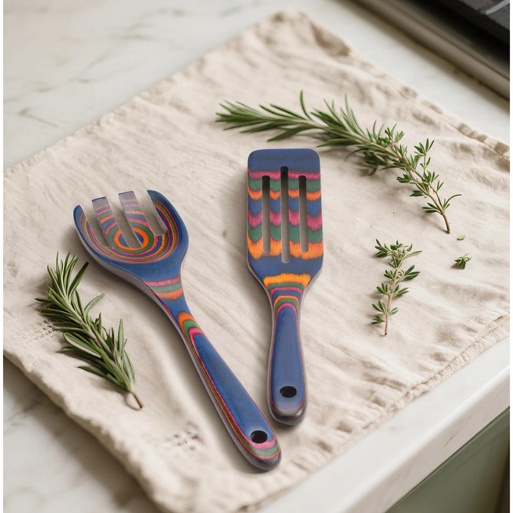 Cokka Praca 6-Piece Pakkawood Kitchen Utensils | Heat Resistant Wood Kitchen Utensils | Pakkawood Kitchen Cooking Utensil Set | Wooden Spoons for Cooking | Non-Sitck Cooking Spoons | Sapphire