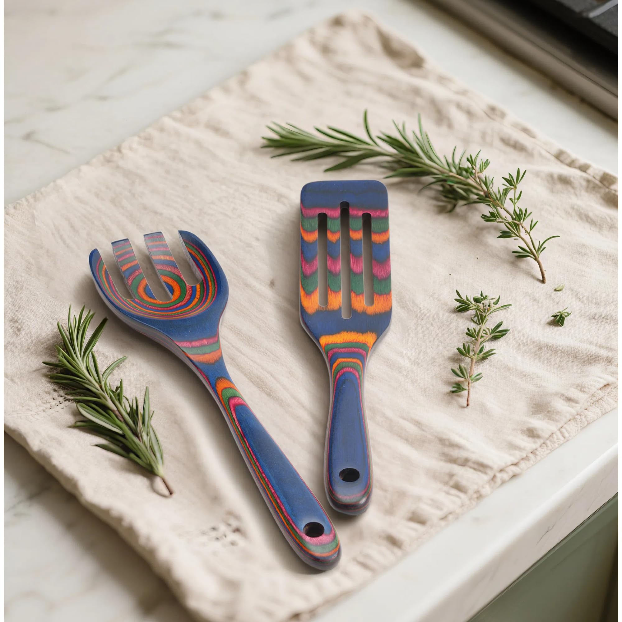 Cokka Praca 6-Piece Pakkawood Kitchen Utensils | Heat Resistant Wood Kitchen Utensils | Pakkawood Kitchen Cooking Utensil Set | Wooden Spoons for Cooking | Non-Sitck Cooking Spoons | Sapphire