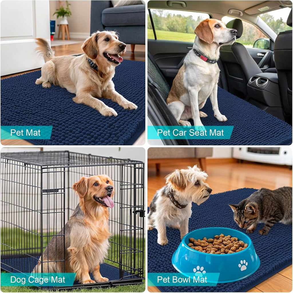 OLANLY Dog Door Mat - Absorbent Non-Slip Washable Chenille for Muddy Paws | 40x24 Dark Blue