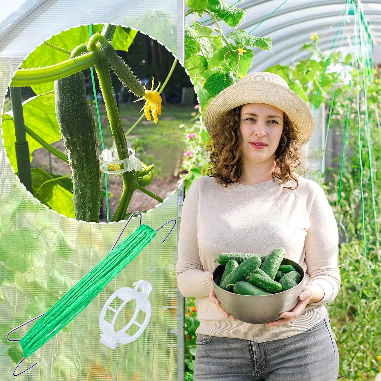 Skiennix 30Pcs Tomato Support Hooks - Durable Holders with 33.3ft Twine for Healthy Growth