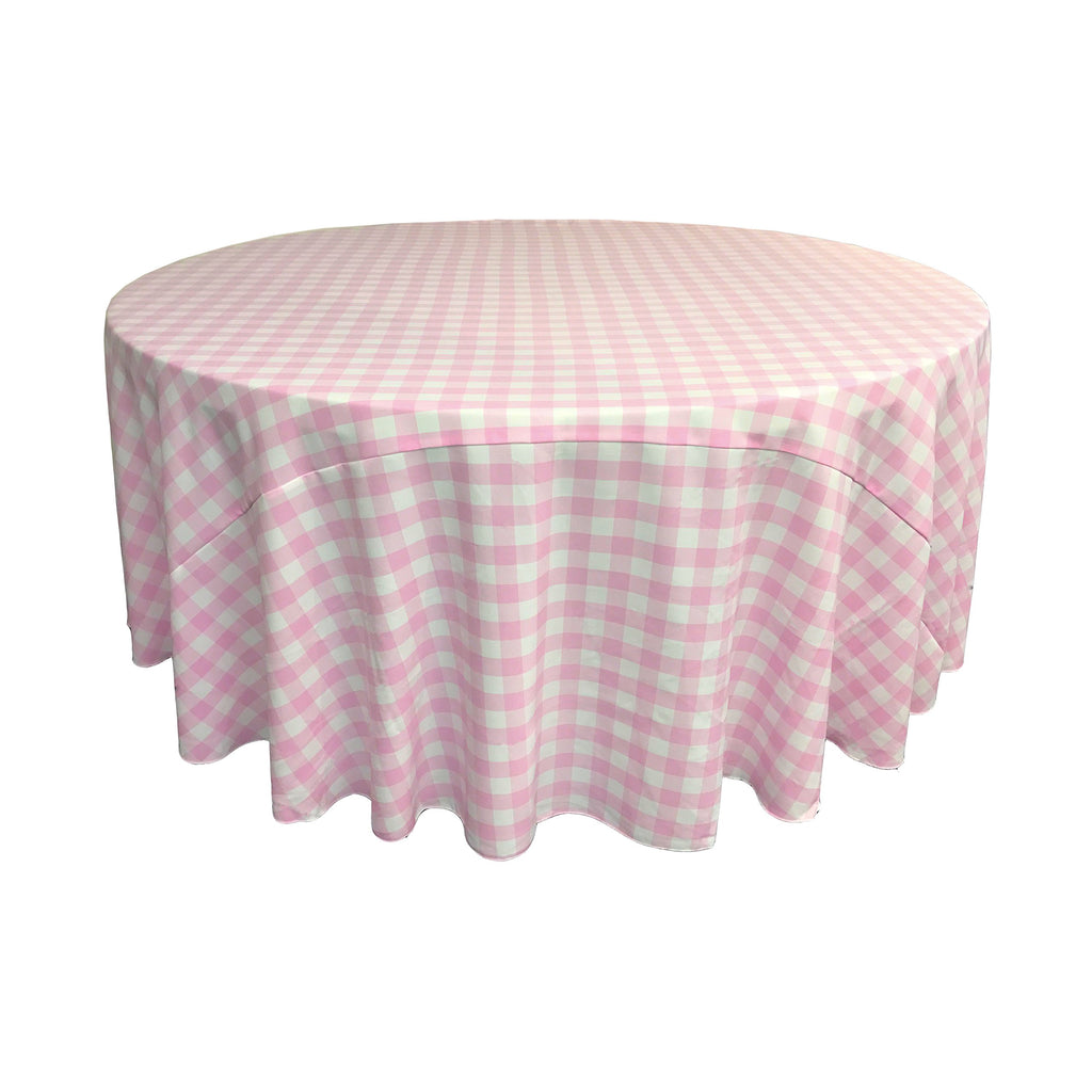 LA Linen Gingham Tablecloth - Checkered Tablecloth for Parties, Picnics & More - Farmhouse Tablecloth - Spring Tablecloth - Picnic Tablecloth - Cloth Tablecloths for Round Tables - 132" Pink