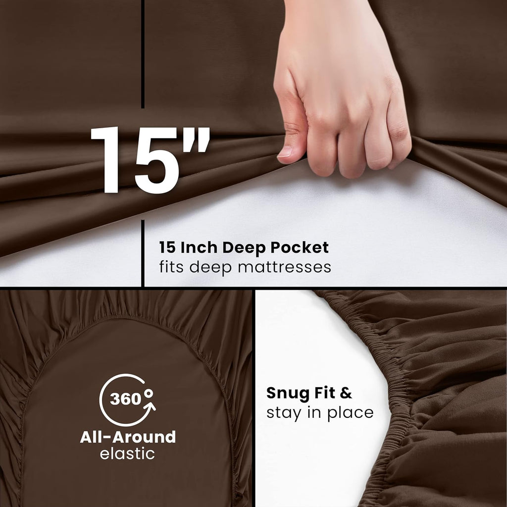 Utopia Bedding King Fitted Sheet - Soft Microfiber - Deep Pocket Design - Fade Resistant - Brown