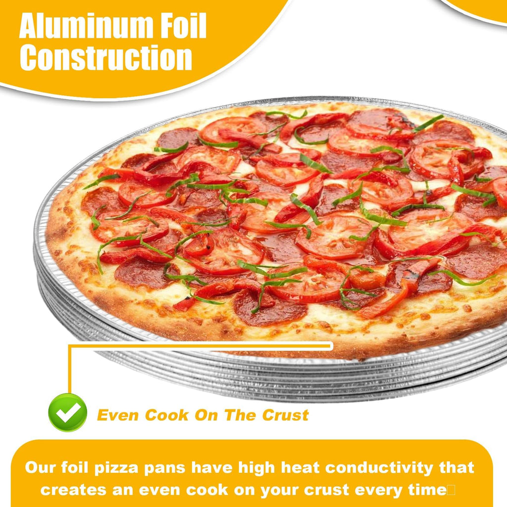 WOPPLXY 25 Pack Disposable Aluminium Foil Serving Trays, 12 Inch Round Aluminum Foil Pans, Disposable Round Foil Pizza Pans for Pizzas, Vegetable, Fruit, Cake, Cookies