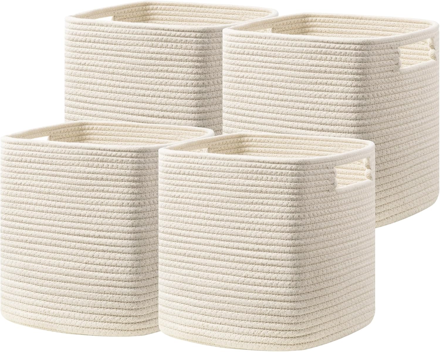 UBBCARE Storage Cubes Set of 4 - 13" Cotton Rope Baskets for Organizing Toys & Books | Beige