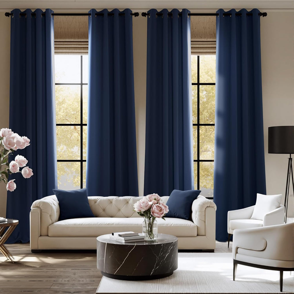 NICETOWN Room Darkening Curtains - Navy Blue Drapery Panels, 52" W x 108" L for Light Control