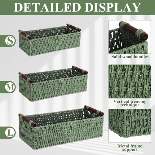Boao Wicker Storage Baskets - Handmade Boho Decorative Paper Rope Baskets for Organizing | Set of 3