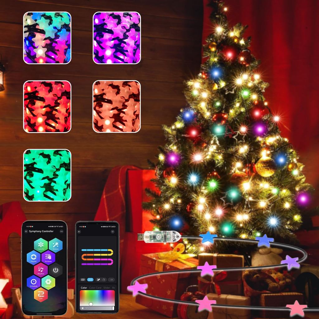 YOOWARM Smart Star Fairy Lights, 33FT 66 LED String Light, Tent Lights for Party with App, Music Sync,Group Control String Lights for Bedroom, Party, Wedding, Holiday Decorations (Star)