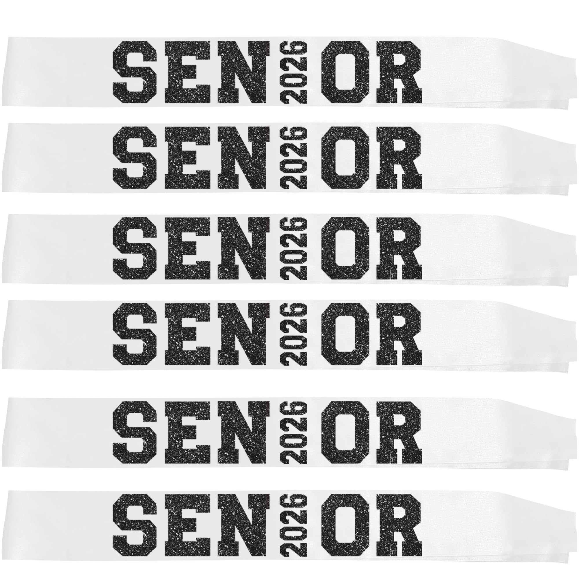 6Pcs White Senior 2027 Satin Sashes with Black Glitter Letters Senior 2027 Decorations - 2027 Graduation Celebrations Sashes - Senior Cheer Sash - Cheerleader Sash - Class Competition Sashes