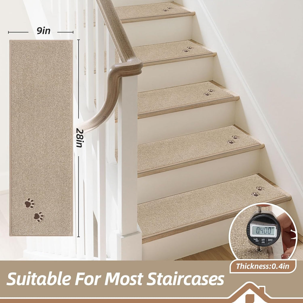 BEQHAUSE Non-Slip Carpet Stair Treads - Soft Indoor Stair Runners, 28"x9", 15pcs, Beige