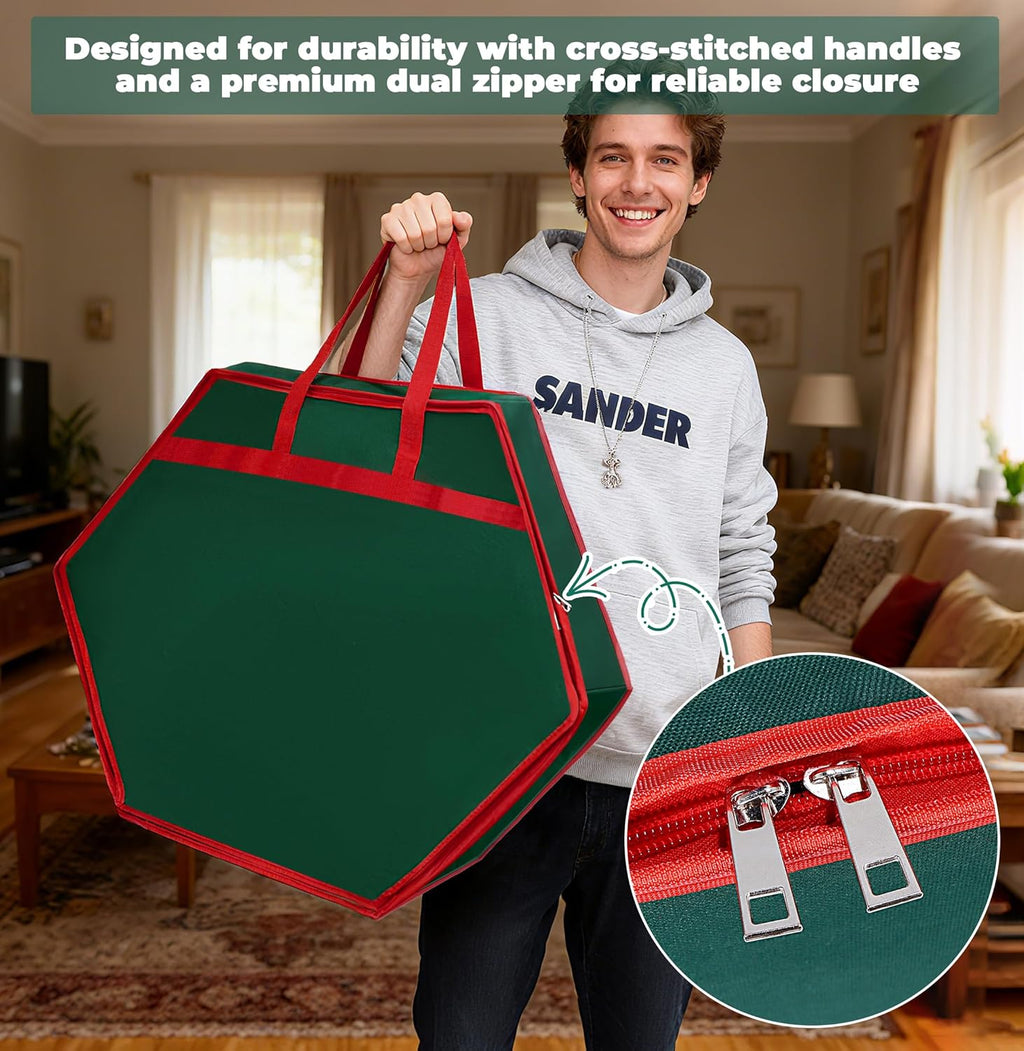 MUDEREK Christmas Wreath Storage Container - 24" Durable Hard Shell Organizer with Pockets & Dual Zipper