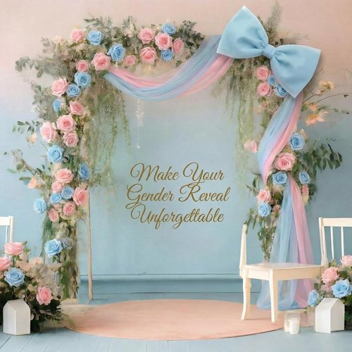 Canlierr Extra Large Pink & Blue Organza Bow Decorations - 39 x 59 Inch Tulle Bow with Long Ribbon Tails for Weddings & Parties