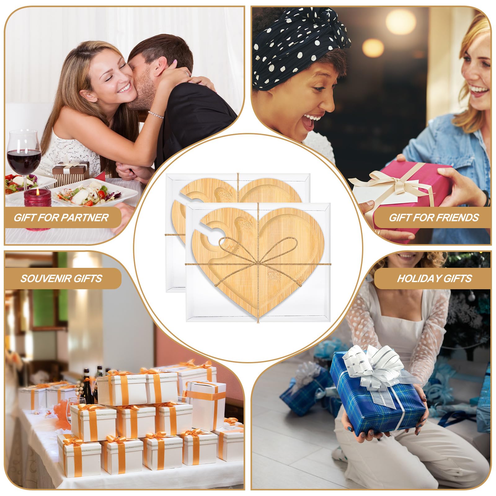 Menkxi 12 Set Wine Appetizer Plates Mini Charcuterie Boards with Wine Glass Holder and Box Gifts for Bridal Shower Game Prizes Wooden Cocktail Cheese Plate for Guests Baby Shower(Heart,Light Color)