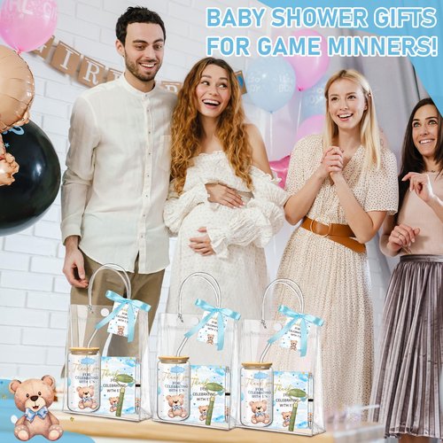 Reallnaive 6 Set Bear Baby Shower Game Prizes for Player Winners Tumblers with Lids Straws Roller for Face Pens Spiral Notebooks Gift Bags for Baby Bridal Shower Wedding Game Favors